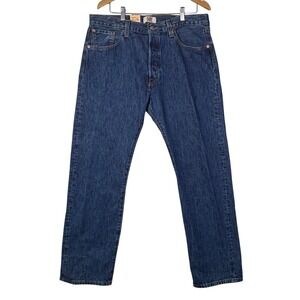 Levis Mens 38x34 Blue Solid 501 Original Fit Straight Leg Button Fly Jeans New